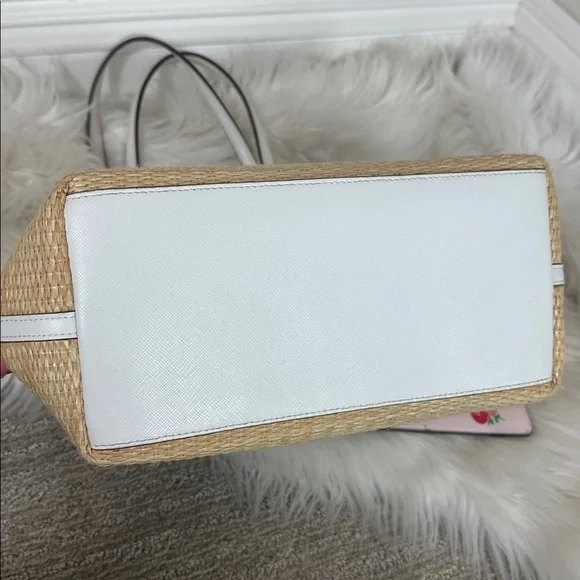 Kate Spade Tan Straw Tote with White and Pink Accents - Picture 9 of 17
